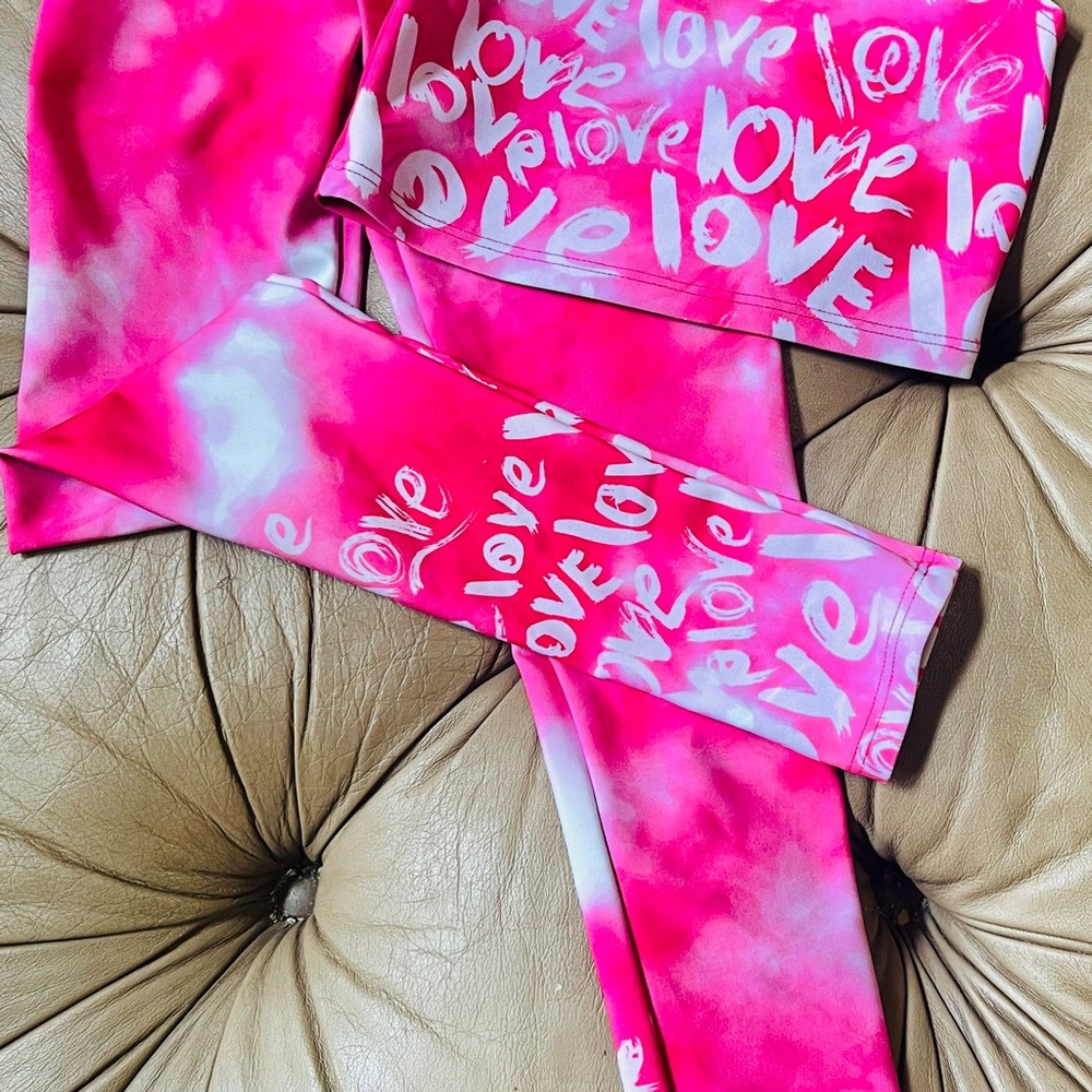 Sugar Lulu Love Print/“Hopeless Ramentic” Kids Leggings Set Size YM